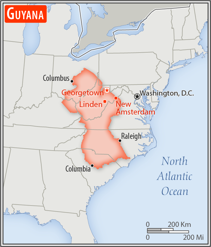 Area comparison map of Guyana