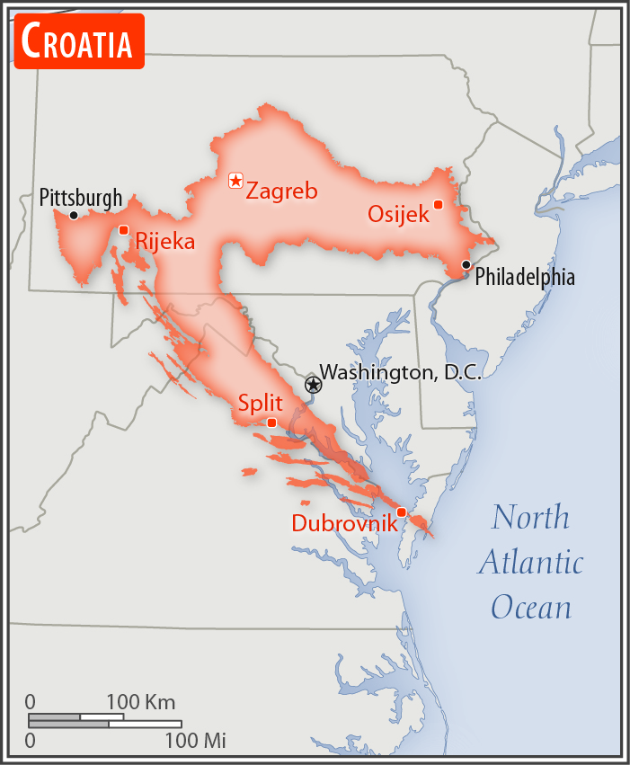 Area comparison map of Croatia