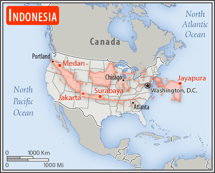 Area comparison map of Indonesia