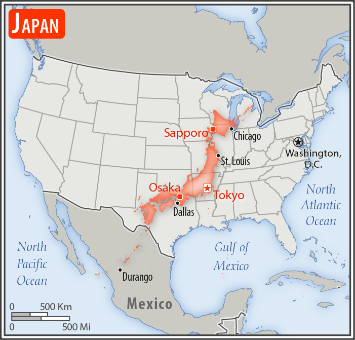 Area comparison map of Japan
