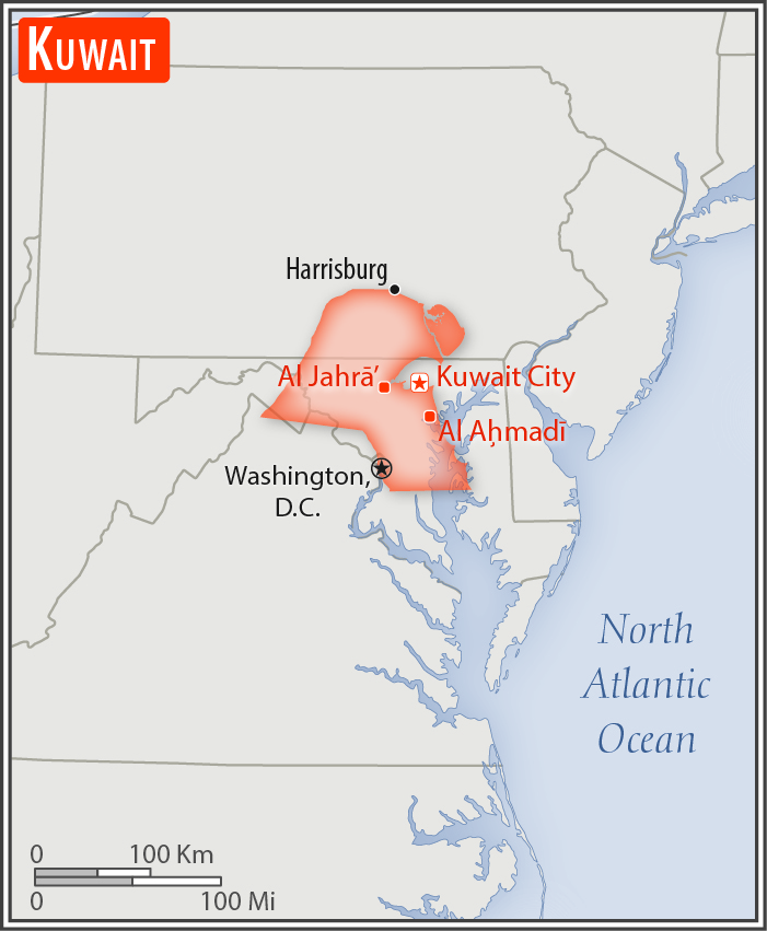 Area comparison map of Kuwait
