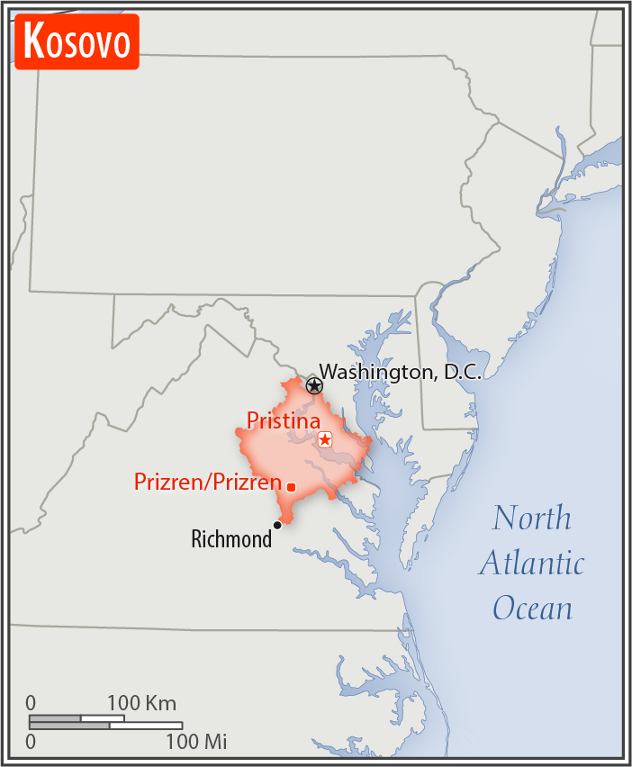 Area comparison map of Kosovo