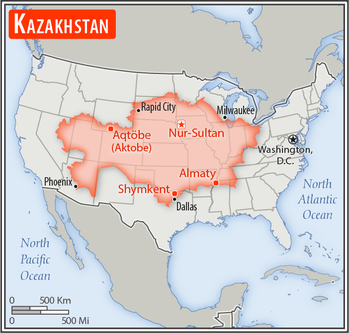 Area comparison map of Kazakhstan