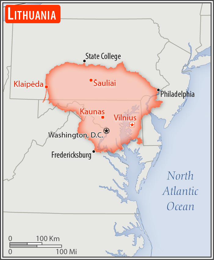 Area comparison map of Lithuania