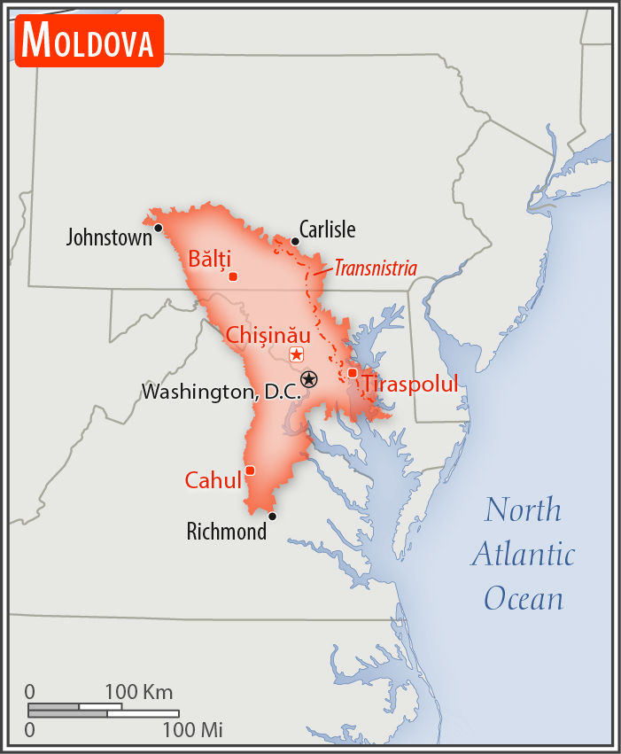 Area comparison map of Moldova