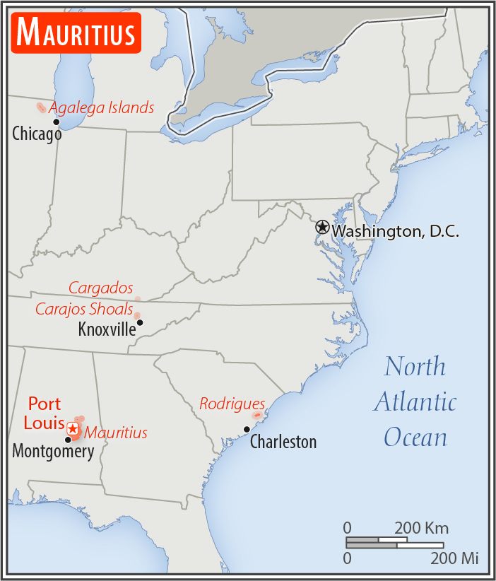Area comparison map of Mauritius
