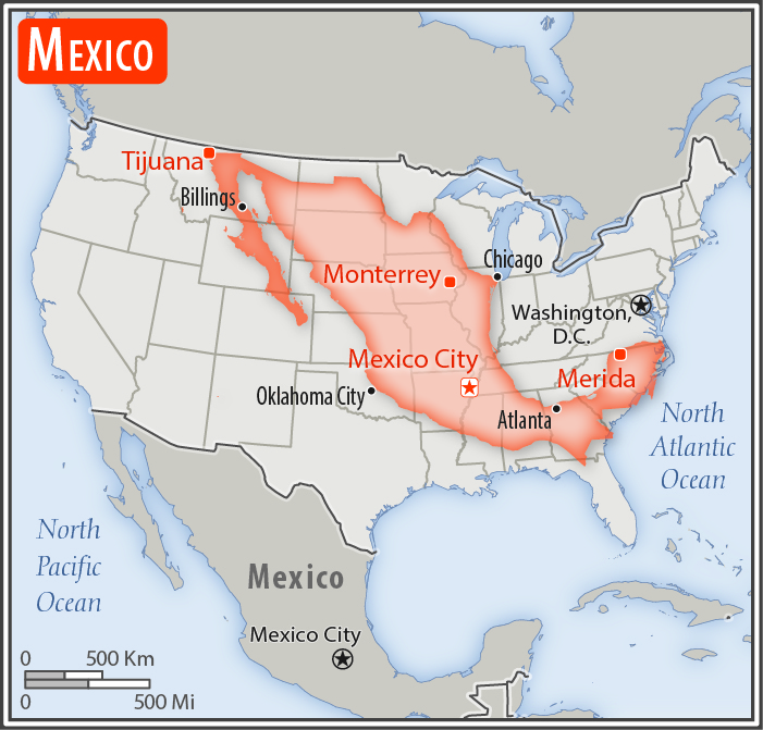 Area comparison map of Mexico