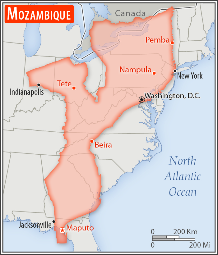 Area comparison map of Mozambique