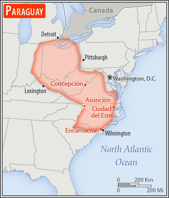 Area comparison map of Paraguay