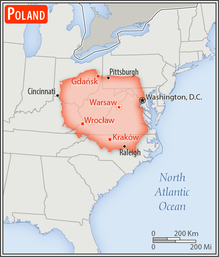 Area comparison map of Poland