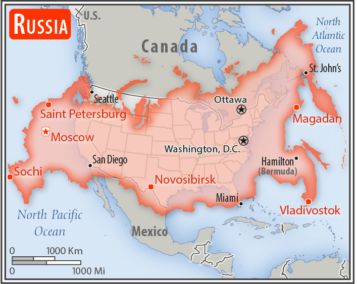 Area comparison map of Russia
