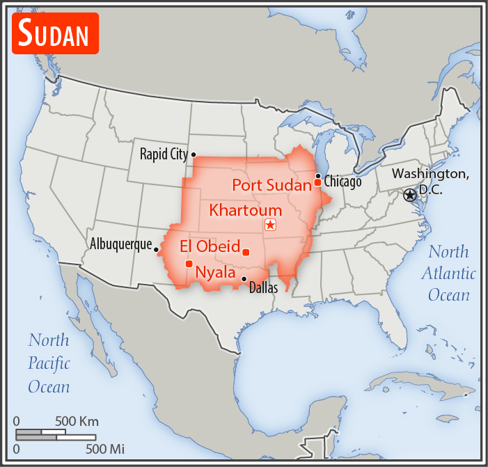 Area comparison map of Sudan