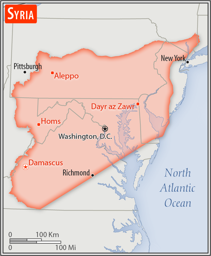 Area comparison map of Syria