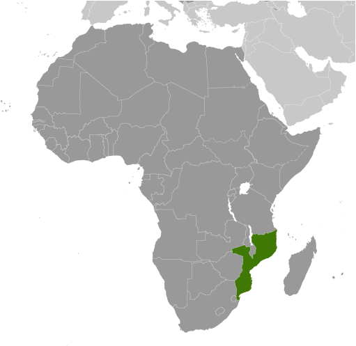 Map showing location of Mozambique