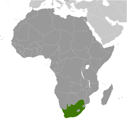 Map showing location of South Africa