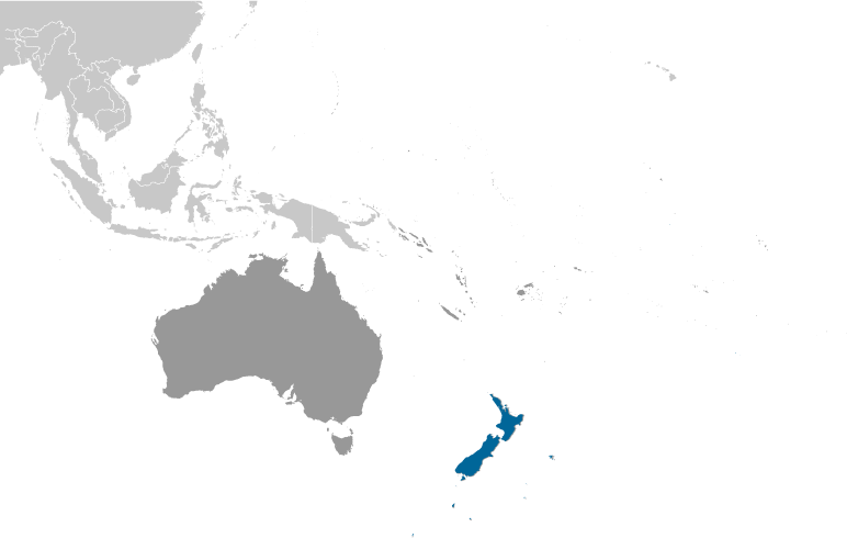Map showing location of New Zealand