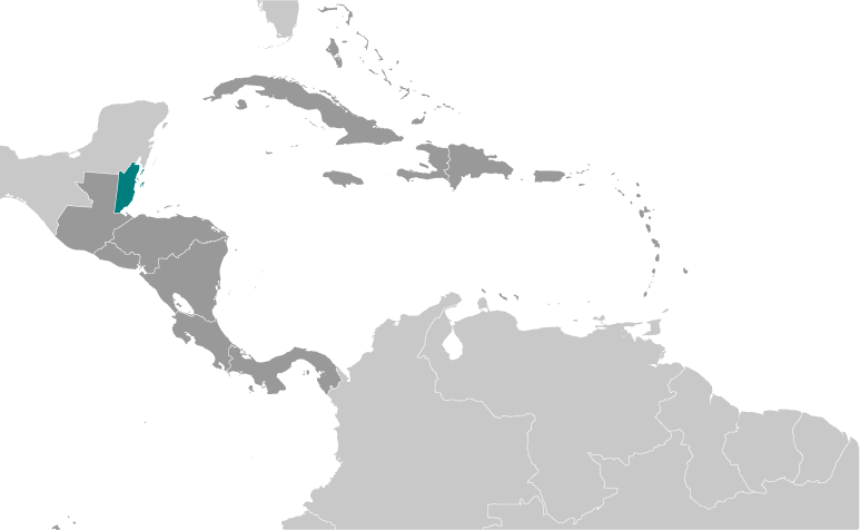Map showing location of Belize