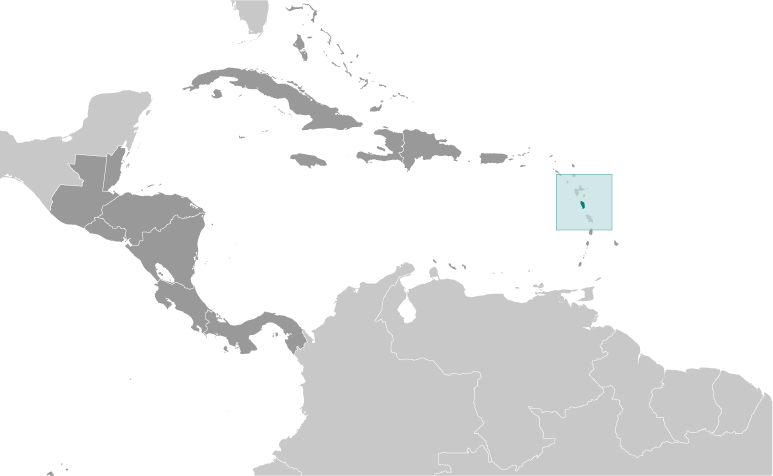 Map showing location of Dominica