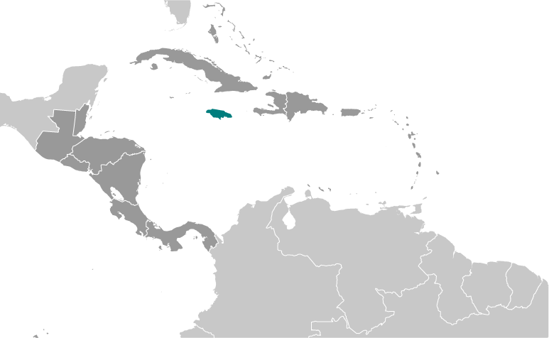 Map showing location of Jamaica