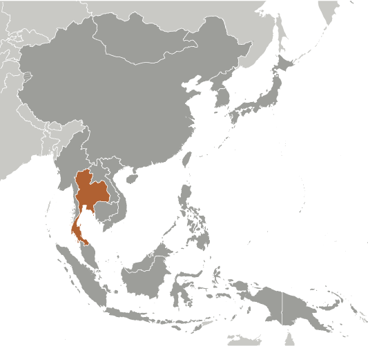 Map showing location of Thailand