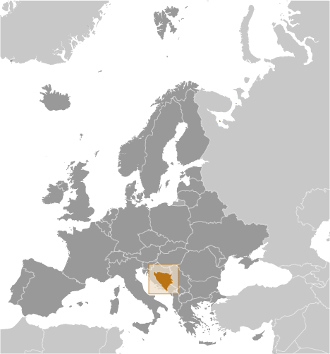 Map showing location of Bosnia and Herzegovina