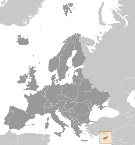 Map showing location of Cyprus