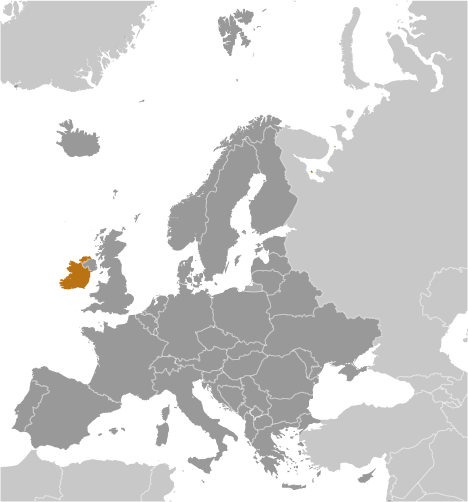 Map showing location of Ireland