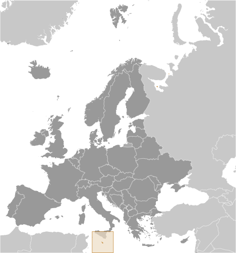 Map showing location of Malta