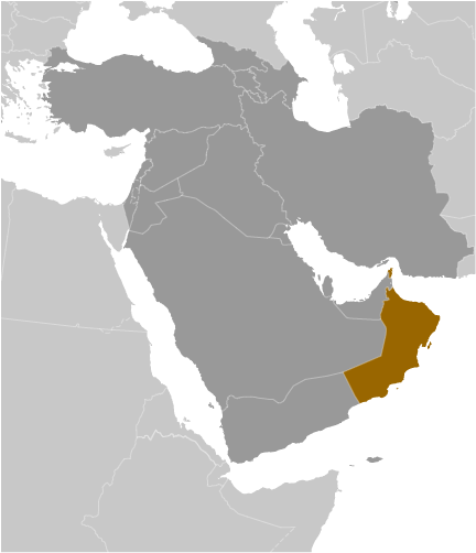 Map showing location of Oman
