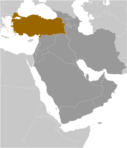 Map showing location of Turkey