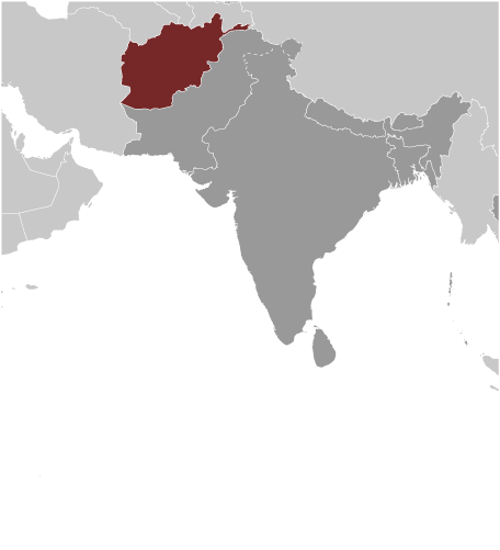 Map showing location of Afghanistan